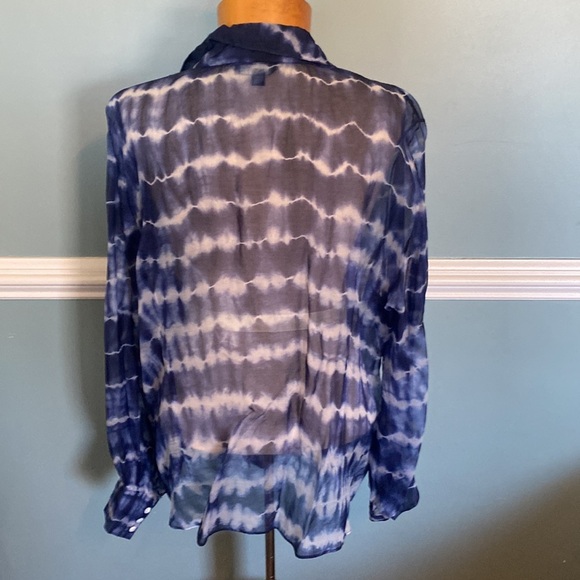 Lafayette 148 New York silk tie dye ruffle chest button bishop sleeve top 24 - Picture 6 of 9